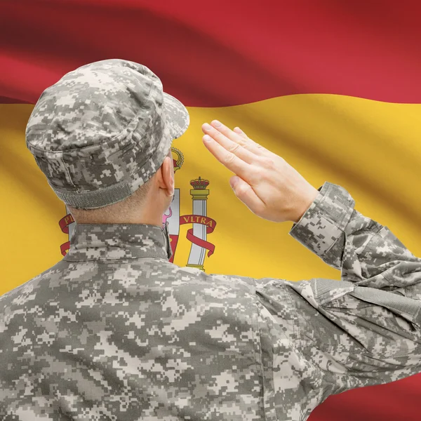 Soldat im Hut vor Nationalflagge Serie - Spanien — Stockfoto
