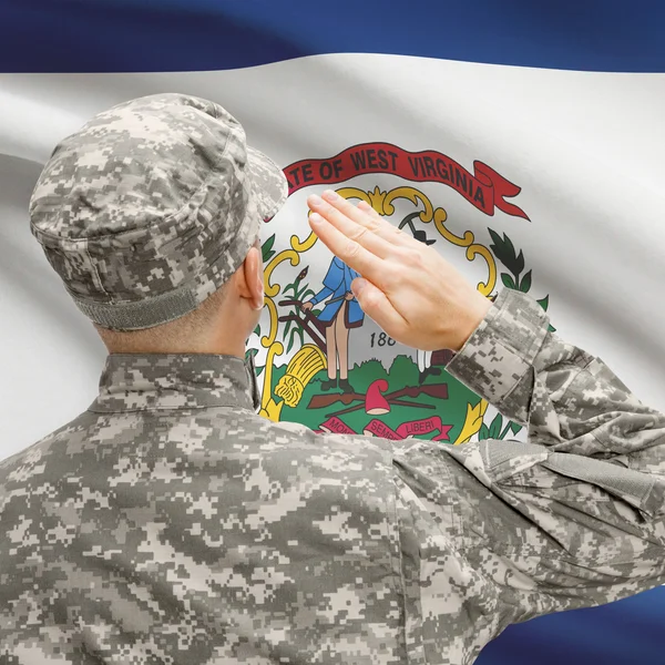 Soldier saluting to US state flag series - West Virginia — Stock Photo, Image