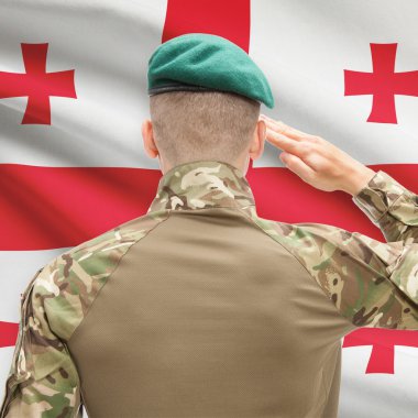 National military forces with flag on background conceptual seri