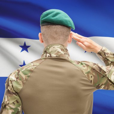 National military forces with flag on background conceptual seri