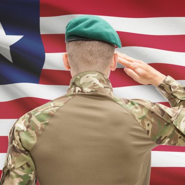 National military forces with flag on background conceptual seri