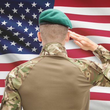 National military forces with flag on background conceptual seri