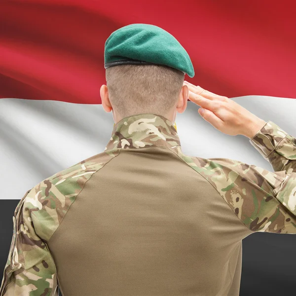 National military forces with flag on background conceptual seri — Stockfoto