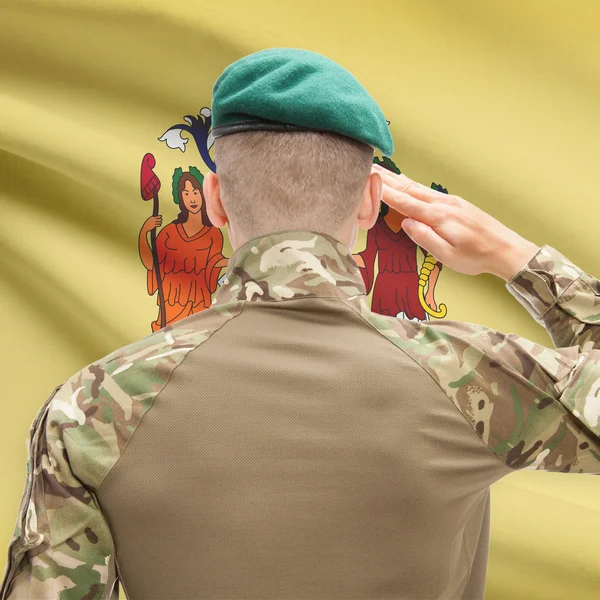 Soldier saluting to USA state flag conceptual series - New Jerse — Stock Photo, Image