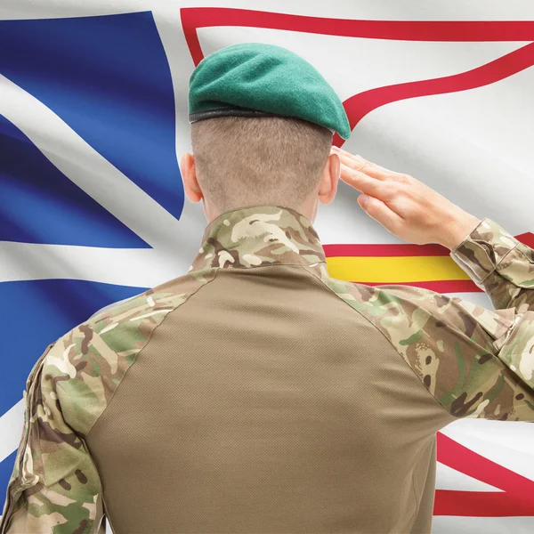 Soldier saluting to Canadial province flag conceptual series - N — Stock Photo, Image