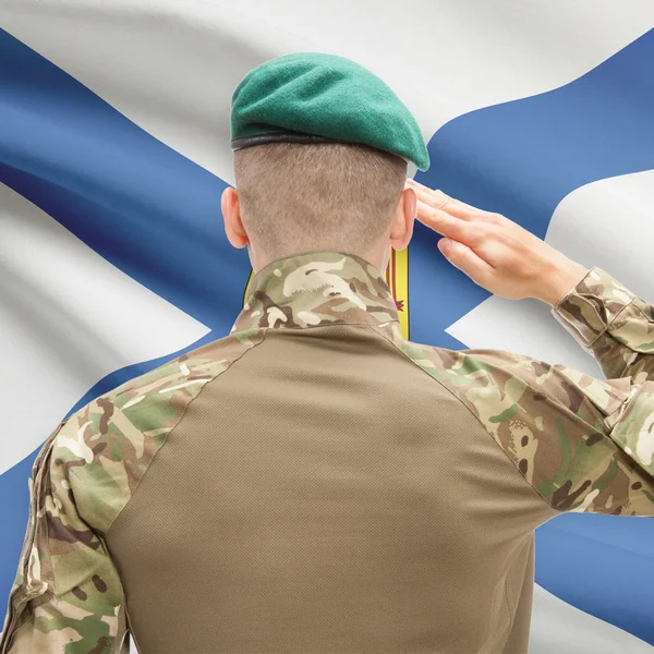 Soldier saluting to Canadial province flag conceptual series - N — Stockfoto