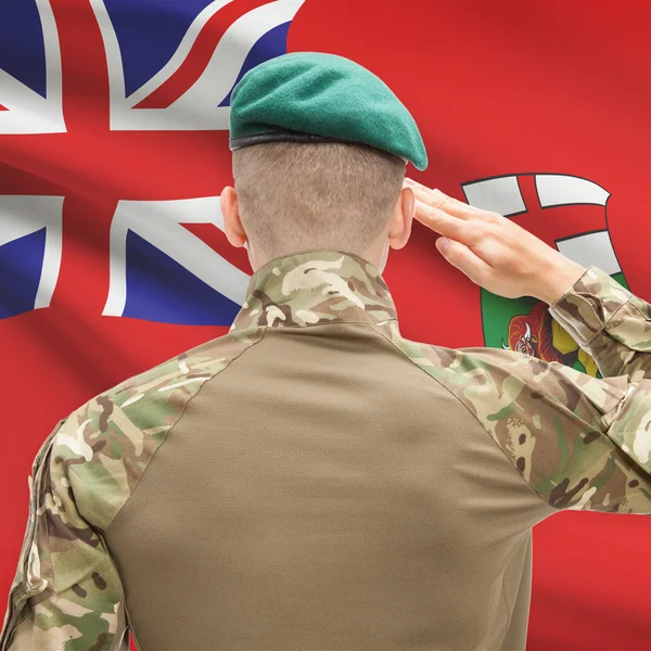 Soldier saluting to Canadial province flag conceptual series - M — Stockfoto