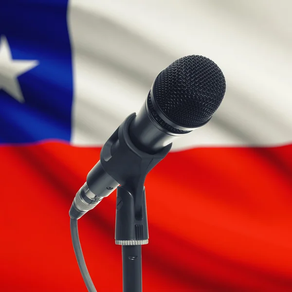 Microphone on stand with national flag on background - Chile — Stock Photo, Image