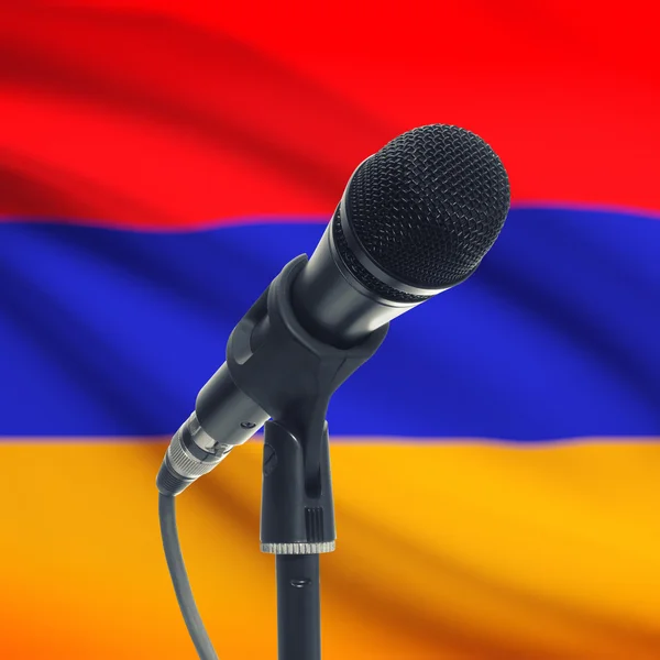 Microphone on stand with national flag on background - Armenia — Stock Photo, Image