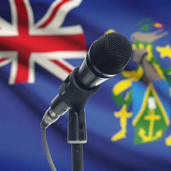 Microphone on stand with national flag on background - Pitcairn — Stok fotoğraf