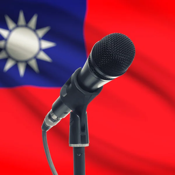 Microphone on stand with national flag on background - Taiwan — Stock Photo, Image