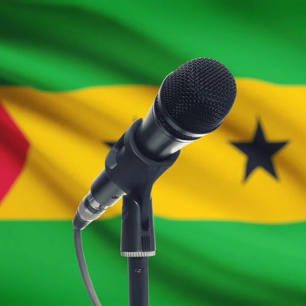 Microphone on stand with national flag on background - Sao Tome — Zdjęcie stockowe