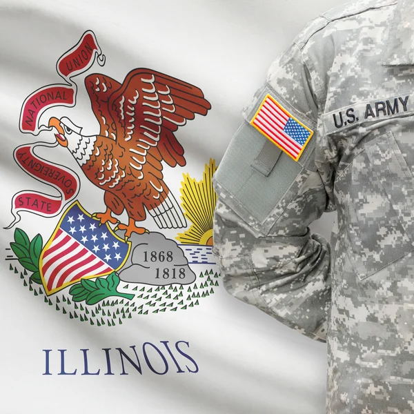American soldier with US state flag series - Illinois — Stock Photo, Image