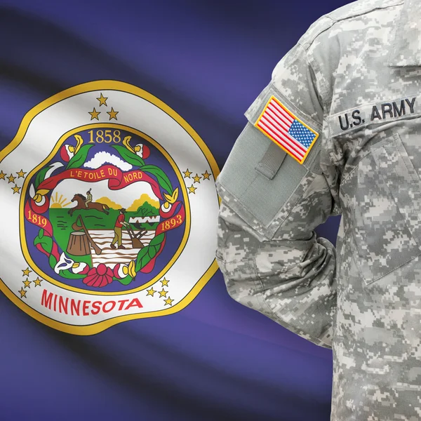 American soldier with US state flag series - Minnesota — Stock Photo, Image