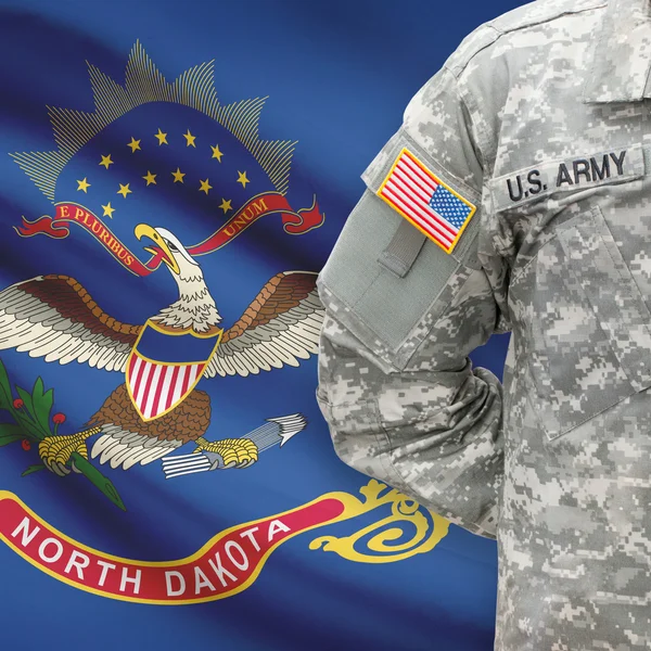 American soldier with US state flag series - North Dakota — Stock Photo, Image