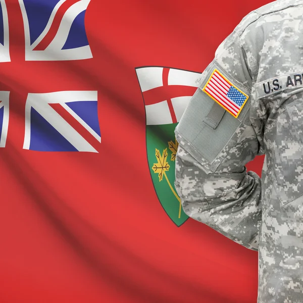 American soldier with Canadian province flag series - Ontario — Stock Photo, Image