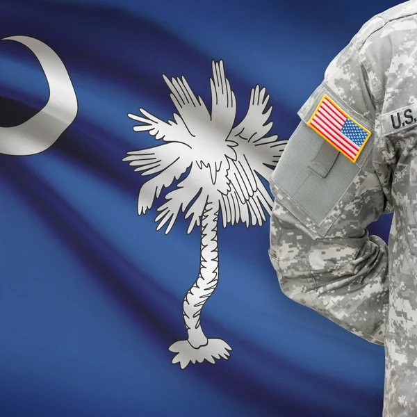 American soldier with US state flag series - South Carolina — Stock Photo, Image