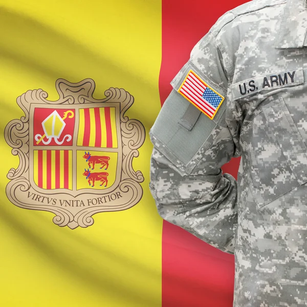 Soldado americano con serie de bandera - Andorra — Foto de Stock