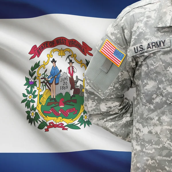 American soldier with US state flag series - West Virginia — Stock Photo, Image