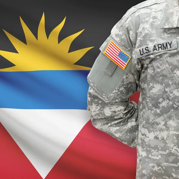 American soldier with flag series - Antigua and Barbuda — Stock Photo, Image