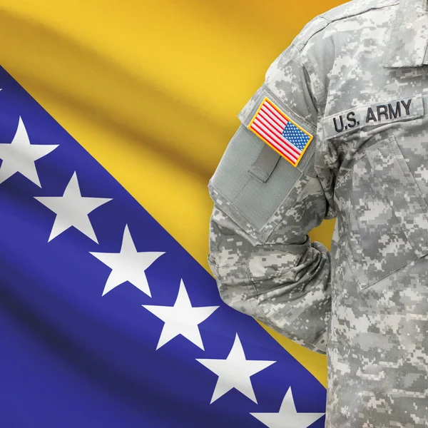 American soldier with flag series - Bosnia and Herzegovina — Stock Photo, Image