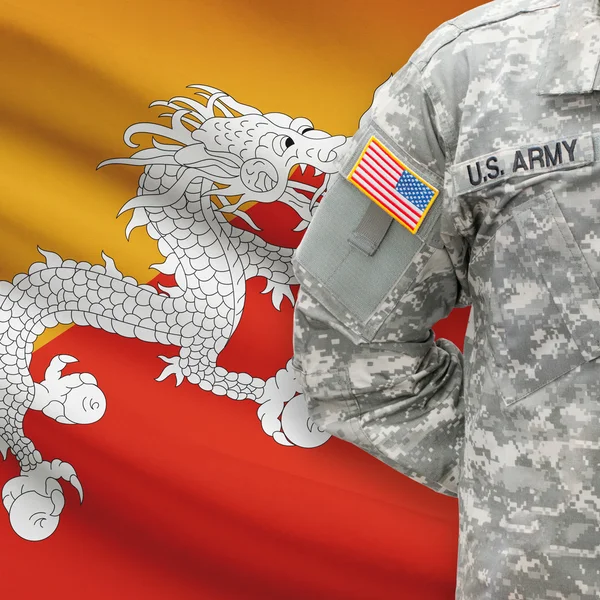American soldier with flag series - Bhutan — Stock Photo, Image