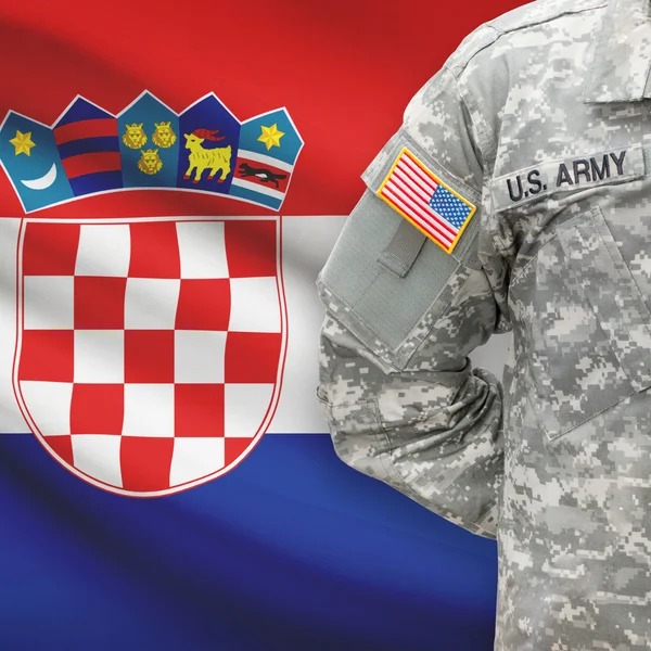 American soldier with flag series - Croatia — Stock Photo, Image