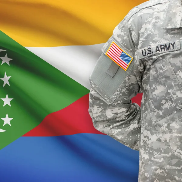 American soldier with flag series - Comoros — Stock Photo, Image