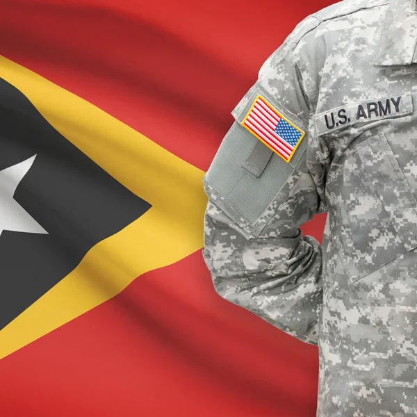 American soldier with flag series - East Timor — Stock Photo, Image