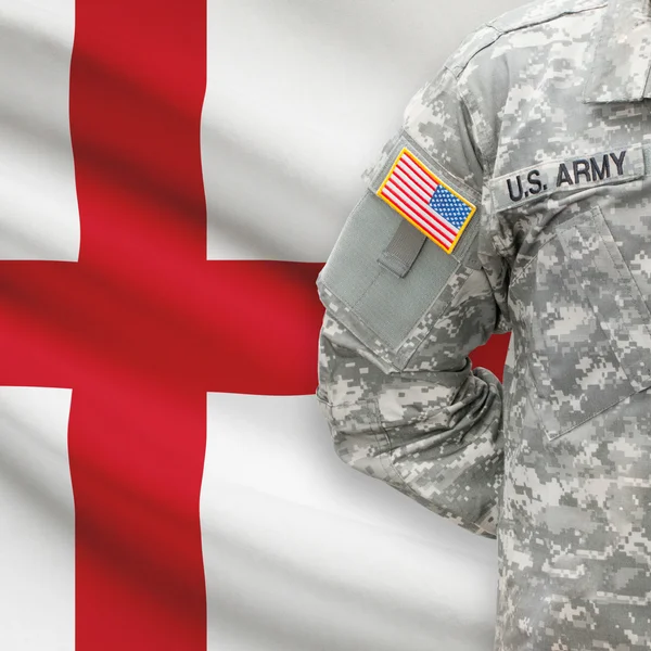 American soldier with flag series - England — Stock Photo, Image