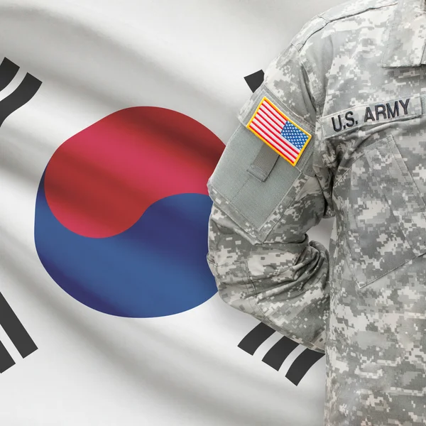 Soldado americano con serie de bandera - Corea del sur — Foto de Stock