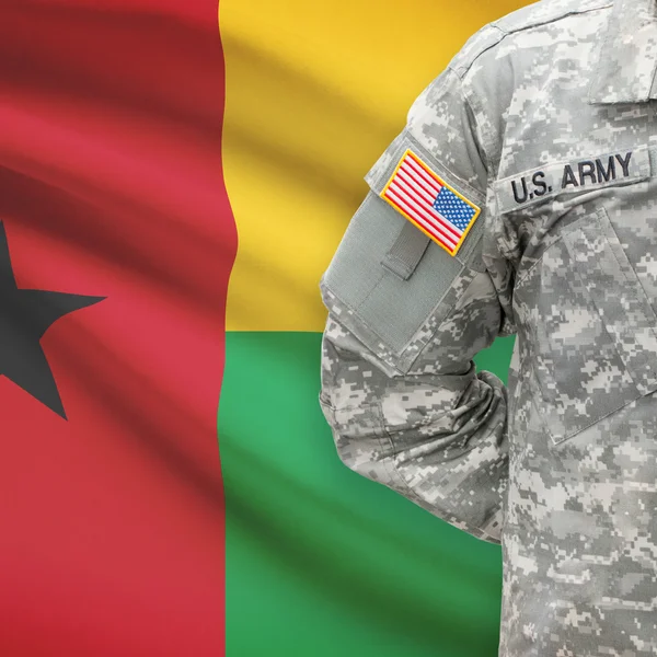 American soldier with flag series - Republic of Guinea-Bissau — Stock Photo, Image
