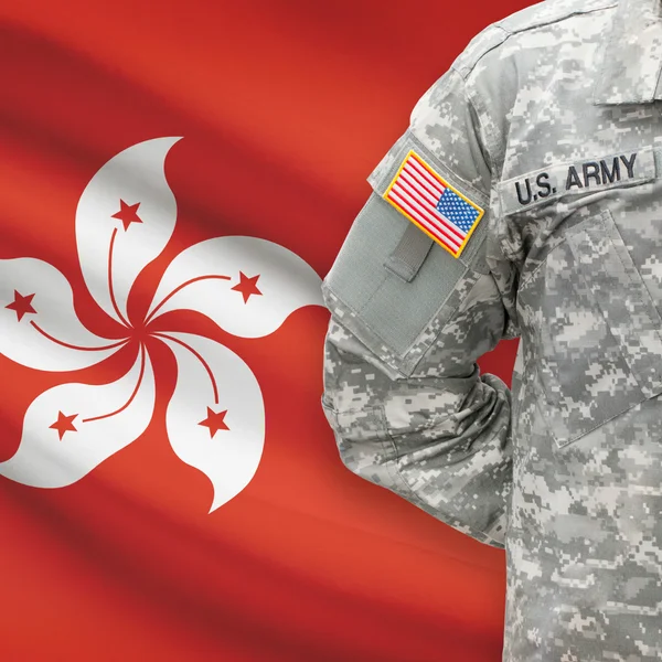 American soldier with flag series - Hong Kong — Stock Photo, Image