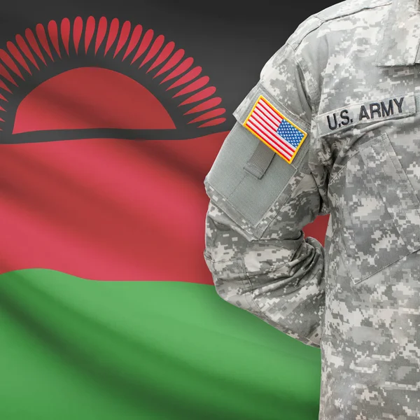 American soldier with flag series - Malawi — Stock Photo, Image