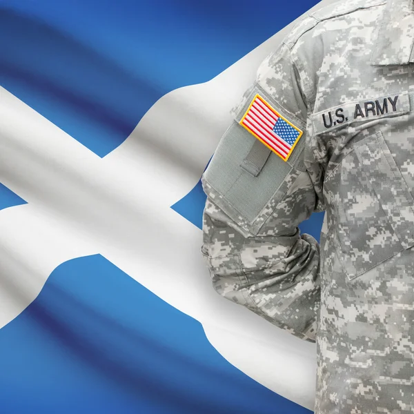 American soldier with flag series - Scotland — Stock Photo, Image