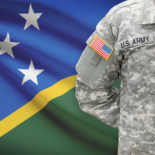Americký voják s vlajkou series - Šalamounovy ostrovy — Stock fotografie