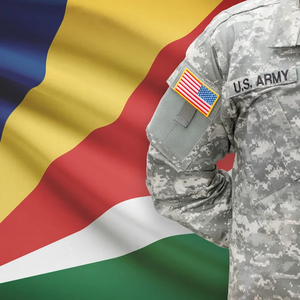 American soldier with flag series - Seychelles — Stock Photo, Image