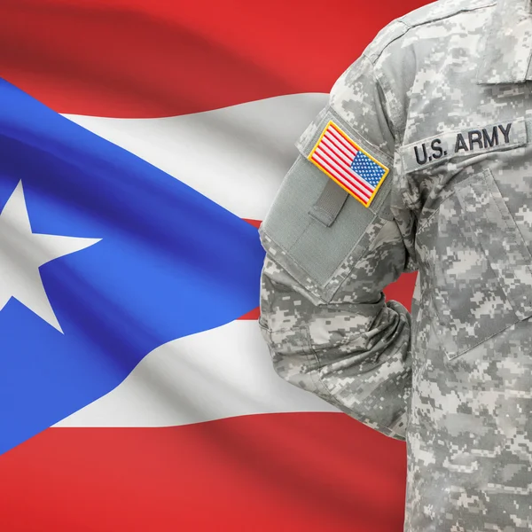 American soldier with flag series - Puerto Rico — Stock Photo, Image