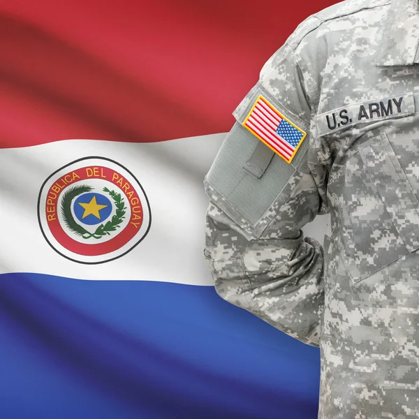 American soldier with flag series - Paraguay — Stock Photo, Image