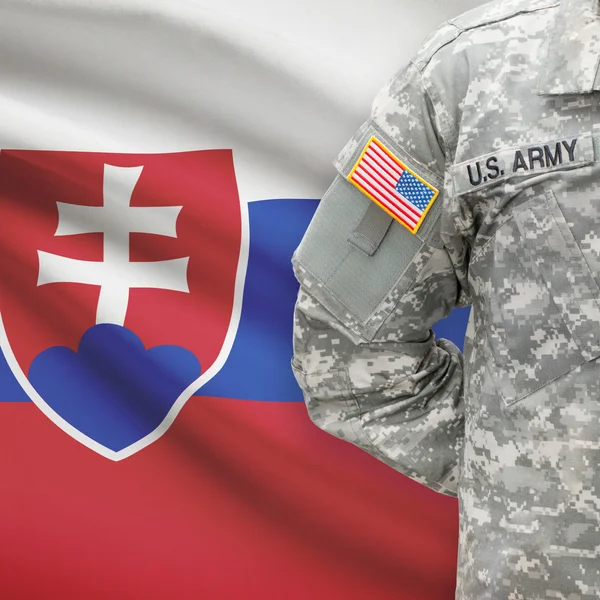 American soldier with flag series - Slovakia — Stock Photo, Image