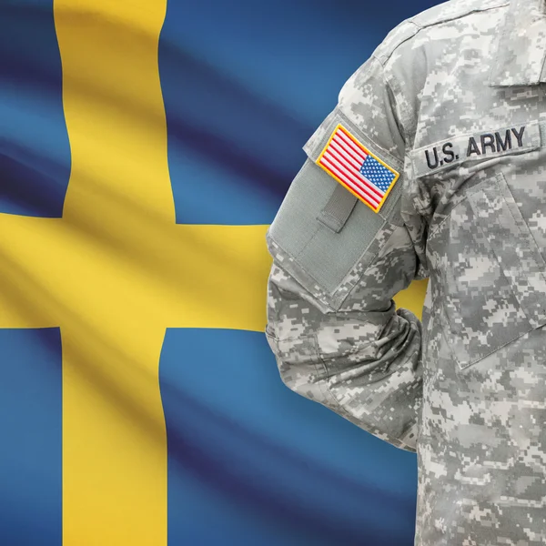 American soldier with flag series - Sweden — Stock Photo, Image