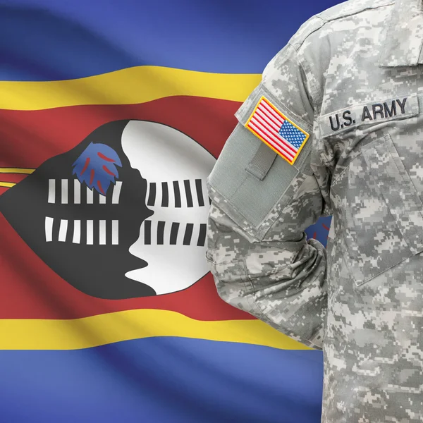 American soldier with flag series - Swaziland — Stock Photo, Image