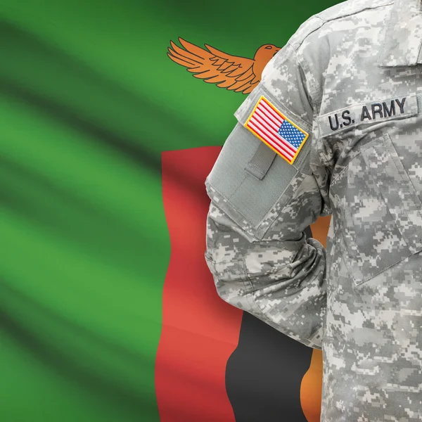 American soldier with flag series - Zambia — Stock Photo, Image