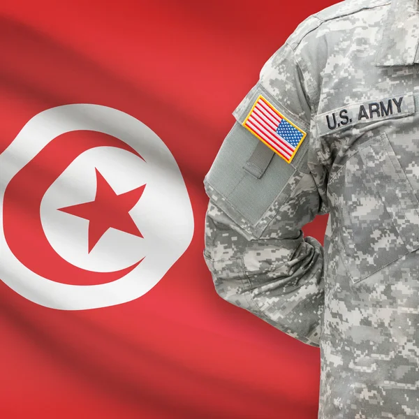 American soldier with flag series - Tunisia — Stock Photo, Image