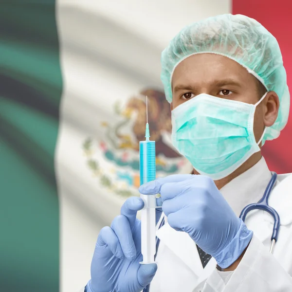 Doctor with syringe in hands and flag series - Mexico — Stock Photo, Image