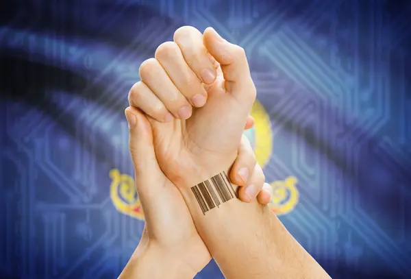 条码 Id 号的手腕和美国国家背景-爱达荷州上的标志 — 图库照片