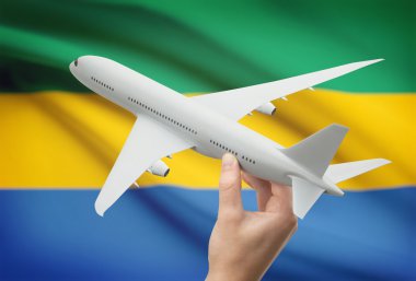 Uçak ile arka plan - Gabon bayrağı elinde