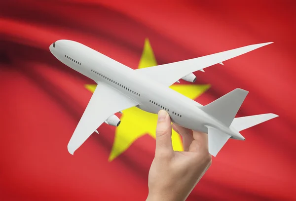 Airplane in hand with flag on background - Vietnam — Stock Photo, Image