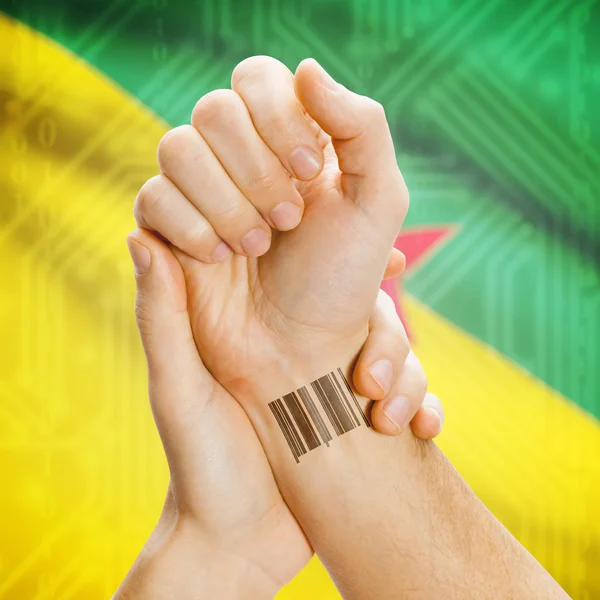 Barcode ID number on wrist and national flag on background series - French Guiana — Stok fotoğraf