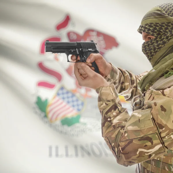 Male with gun in hands and USA state flag on background series - Illinois — Φωτογραφία Αρχείου